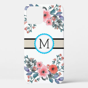 Vintage Watercolor Floral Monogram Modern White iPhone 12 Pro Case
