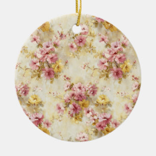 Vintage Watercolor Floral Pattern Ceramic Ornament
