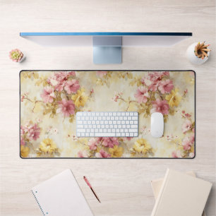 Vintage Watercolor Floral Pattern Desk Mat