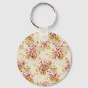 Vintage Watercolor Floral Pattern Keychain