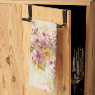 Vintage Watercolor Floral Pattern Kitchen Towel