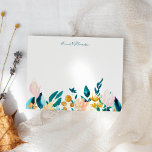 Vintage Watercolor Floral Personalized Jade Green Card<br><div class="desc">Stylish notecard with watercolor flowers in emerald green,  goldenrod,  and pink,  personalized with your name.</div>
