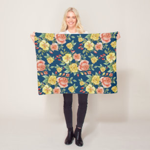 Vintage Watercolor Floral Roses Background   Fleece Blanket