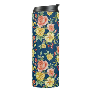 Vintage Watercolor Floral Roses Background Thermal Tumbler