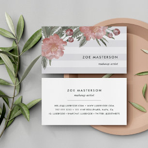 Vintage Watercolor Floral Stripe Business Card