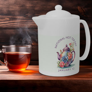 Vintage Watercolor Floral Teapot National Hot Tea 