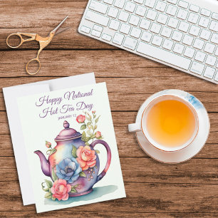 Vintage Watercolor Floral Teapot National Hot Tea  Card