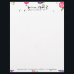 Vintage Watercolor Florals Craft Designer II Letterhead<br><div class="desc">Coordinates with the Vintage Watercolor Florals Craft Designer II Business Card Template by 1201AM. A delicate,  colourful watercolor floral illustration is combined with your name or business name in an elegant type treatment on this personalized designer letterhead template. © 1201AM CREATIVE</div>