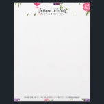 Vintage Watercolor Florals Craft Designer II Letterhead<br><div class="desc">Coordinates with the Vintage Watercolor Florals Craft Designer II Business Card Template by 1201AM. A delicate,  colourful watercolor floral illustration is combined with your name or business name in an elegant type treatment on this personalized designer letterhead template. © 1201AM CREATIVE</div>