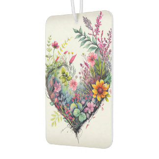 Vintage watercolor flowers and heart love air freshener