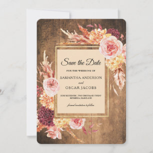Vintage Watercolor Flowers Golf Frame With Wood Save The Date