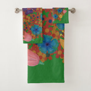 vintage watercolor flowers pattern bath towel set