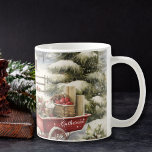 Vintage Watercolor Forest Christmas Trees Custom Coffee Mug<br><div class="desc">Vintage watercolor forest Christmas trees. Customize with a name which will appear on the red barrow. Gift for the Christmas or winter season.</div>
