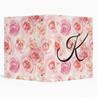 Vintage Watercolor Girly Rose Pattern Monogram   Binder