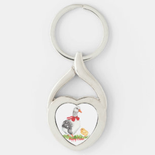 Vintage Watercolor Goose & Chick Keychain