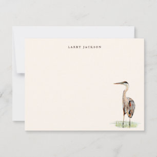 Vintage Watercolor Heron Personalized Flat Card