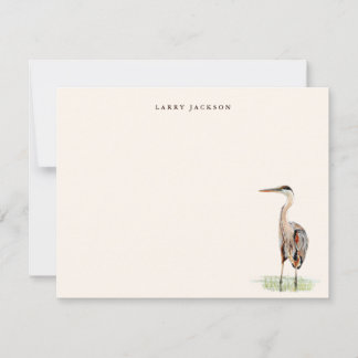 Vintage Watercolor Heron Personalized Flat Card