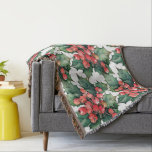 Vintage watercolor holly berries leaves  throw blanket<br><div class="desc">A vintage watercolor painting of classic holly berries and leaves.  Customizable!</div>