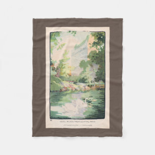 Vintage Watercolor Hotel Plaza from Central Park Fleece Blanket