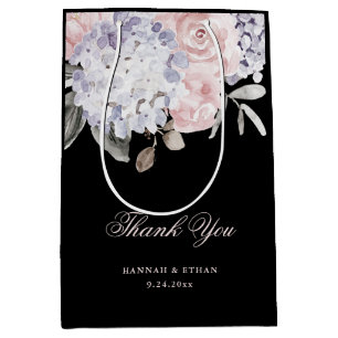 Vintage Watercolor Hydrangea on Black   Wedding Medium Gift Bag