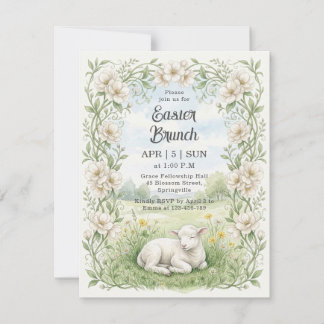 Vintage Watercolor Lamb Floral Easter Brunch Invitation