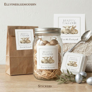 Vintage Watercolor Lamb & Rabbit Silver Easter Square Sticker