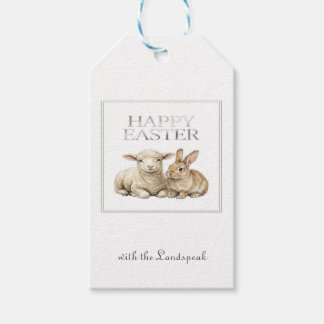 Vintage Watercolor Lamb  Rabbit Silver Foil Easter Gift Tags