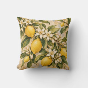 Vintage Watercolor Lemon Blossom Mediterranean Thr Throw Pillow