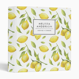 Vintage Watercolor Lemons and Greenery Pattern Binder