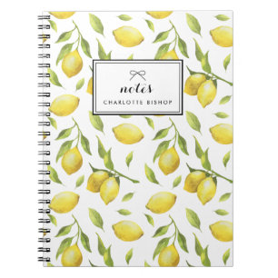 Vintage Watercolor Lemons and Greenery Pattern Notebook