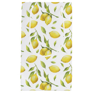 Vintage Watercolor Lemons and Greenery Pattern Small Gift Bag