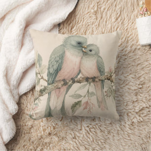 Vintage Watercolor Love Birds Throw Pillow