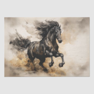 Vintage Watercolor Majestic Black Stallion Tissue Paper