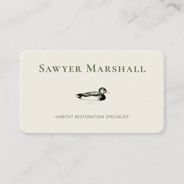Vintage Watercolor Mallard Duck Business Card (Front)