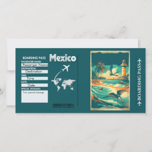 Vintage Watercolor Mexico Boarding Pass Card