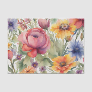 Vintage Watercolor Mixed Flowers in Bloom  Tissue Paper