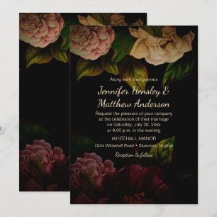 Vintage Watercolor Moody Floral Wedding Invitation