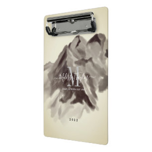 Vintage Watercolor Mountains Monogrammed Script Mini Clipboard