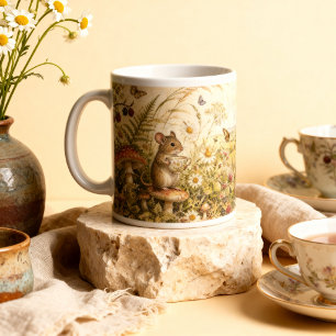 Vintage Watercolor Mouse Cottagecore Woodland Large Coffee Mug