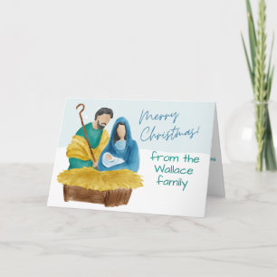 Vintage Watercolor Nativity Christmas Customizable Card
