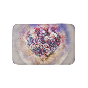 Vintage Watercolor of Colourful Roses Heart  Bath Mat