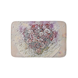 Vintage Watercolor of Colourful Roses Heart  Bath Mat