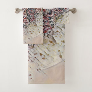 Vintage Watercolor of Colourful Roses Heart Bath Towel Set