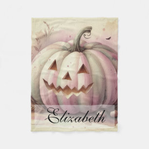 Vintage watercolor of Halloween pumpkins Fall Fleece Blanket