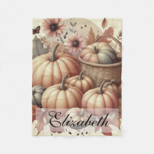 Vintage watercolor of pumpkins and fall leaves fleece blanket
