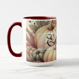 Vintage watercolor of pumpkins and fall leaves mug