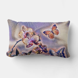 Vintage Watercolor of Purple Pink Orchid Flowers Lumbar Pillow