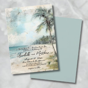 Vintage Watercolor On The Beach Wedding Invitation