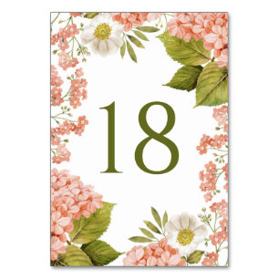 Vintage Watercolor Orange Hydrangea Wedding Table Number