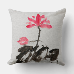 Vintage Watercolor Painting Lotus Flowers Throw Pi Pillow